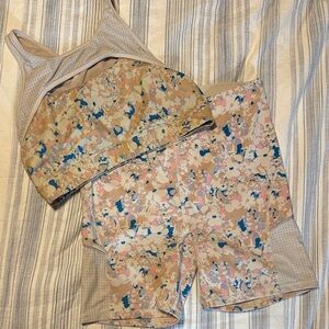 Floral Print Active Set - Sports Bra & High-Waist Shorts